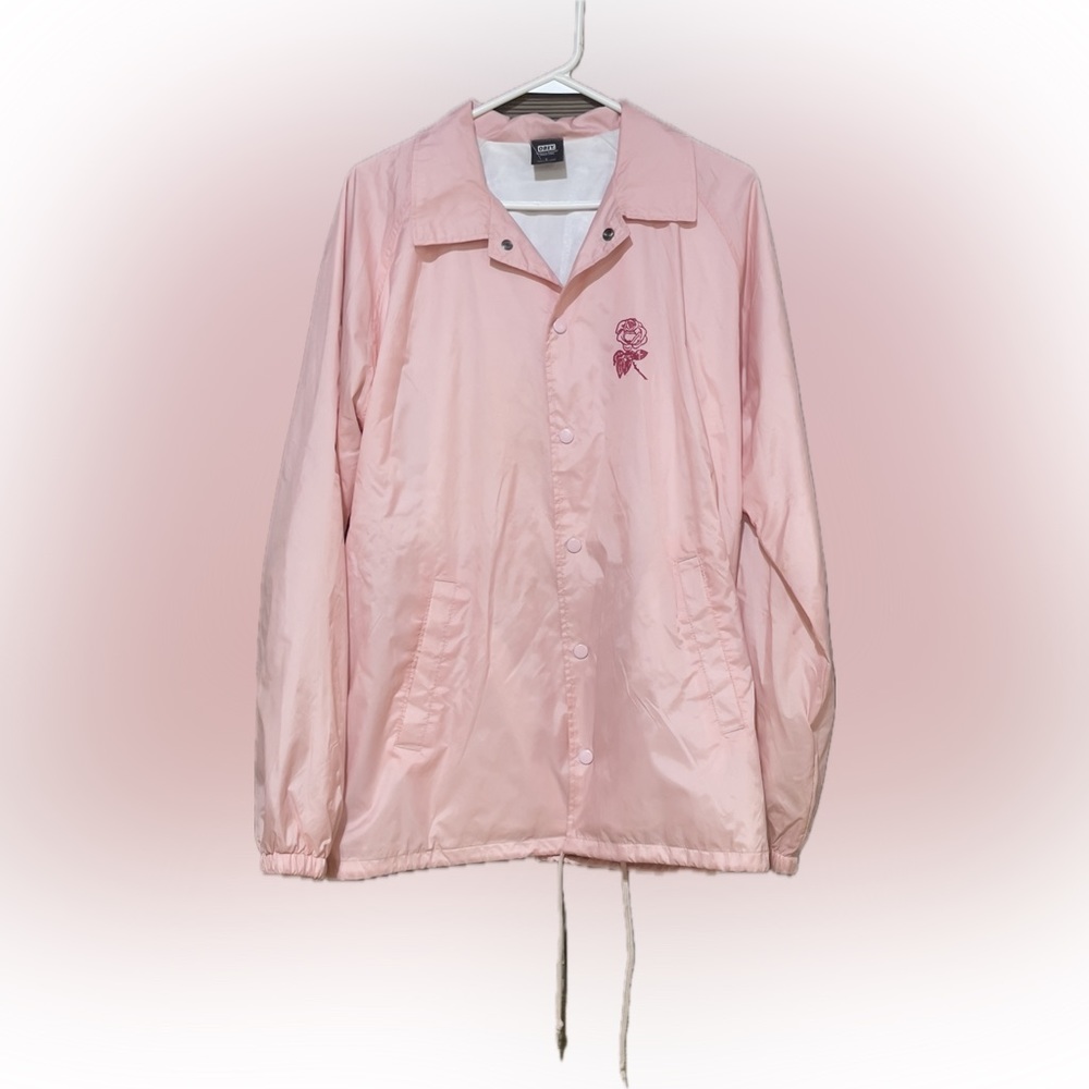 Men's Obey Pink Snap Lightweight WindbreakerJacket Rose Graphic Size lg